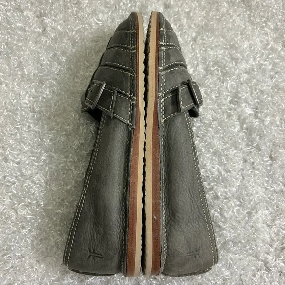 Frye Ladies Size 7 Gray Suede Buckle loafers