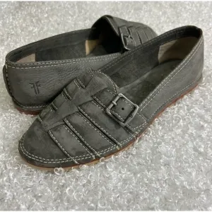 Frye Ladies Size 7 Gray Suede Buckle loafers