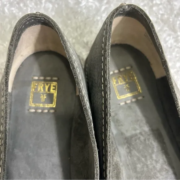 Frye Ladies Size 7 Gray Suede Buckle loafers
