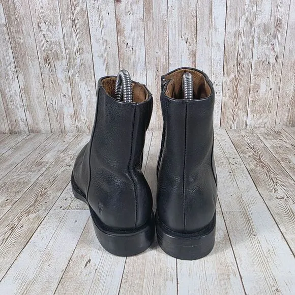 Frye Leather Ankle Boots Black Zip Up Moto Biker Style Size‎ 6B sample