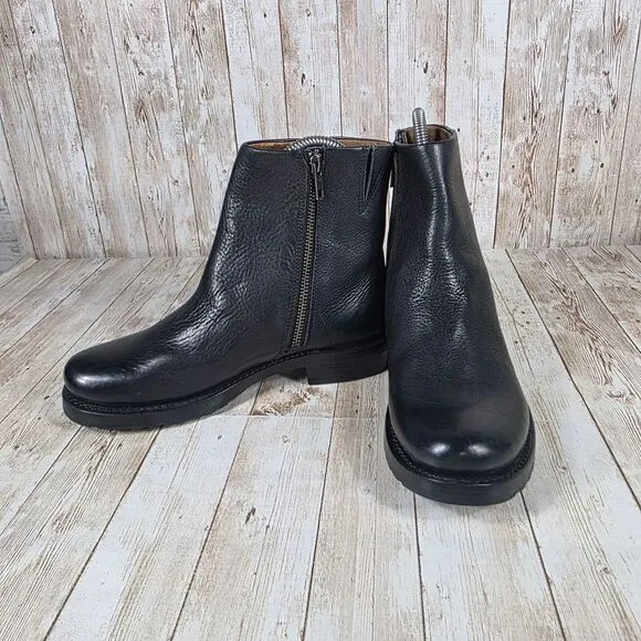 Frye Leather Ankle Boots Black Zip Up Moto Biker Style Size‎ 6B sample