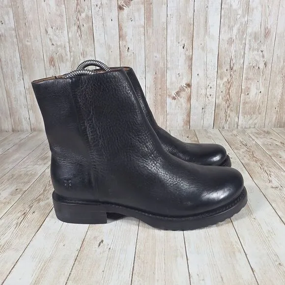 Frye Leather Ankle Boots Black Zip Up Moto Biker Style Size‎ 6B sample