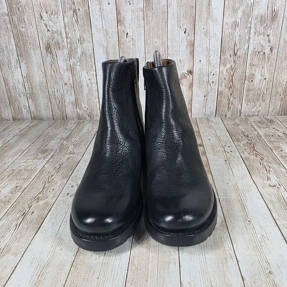 Frye Leather Ankle Boots Black Zip Up Moto Biker Style Size‎ 6B sample
