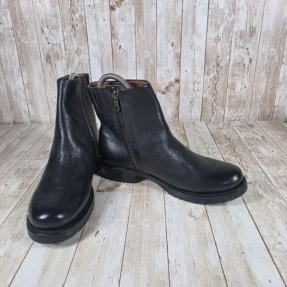 Frye Leather Ankle Boots Black Zip Up Moto Biker Style Size‎ 6B sample