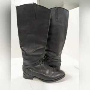 Frye Lindsay Plate Women's Size 7.5 Black Tall Knee Leather Riding Boots 76976