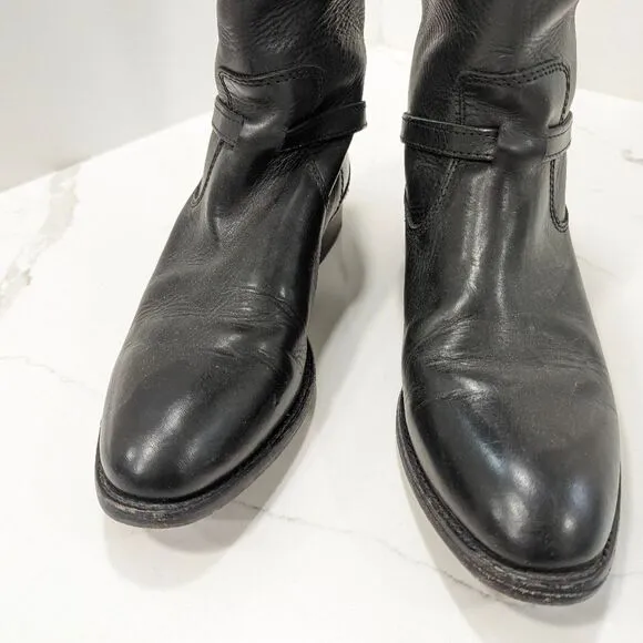 Frye Lindsay Plate Women's Size 7.5 Black Tall Knee Leather Riding Boots 76976