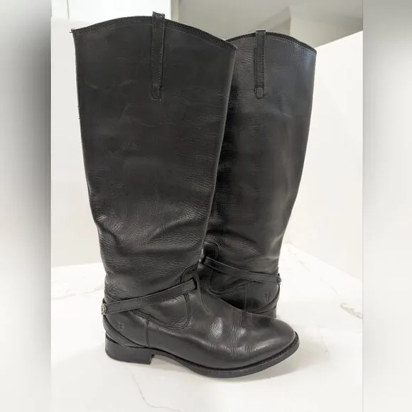 Frye Lindsay Plate Women's Size 7.5 Black Tall Knee Leather Riding Boots 76976
