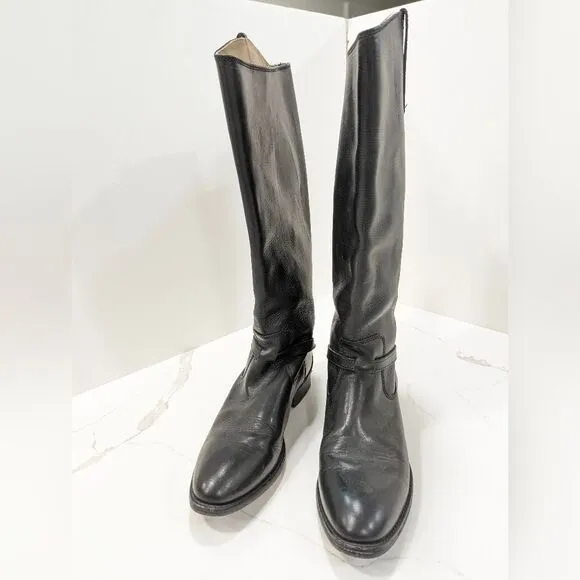 Frye Lindsay Plate Women's Size 7.5 Black Tall Knee Leather Riding Boots 76976