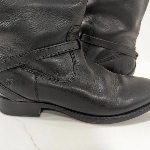 Frye Lindsay Plate Women's Size 7.5 Black Tall Knee Leather Riding Boots 76976