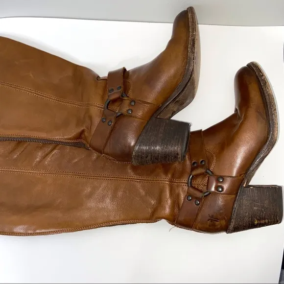 Frye Long Block Heel Riding Boots Cognac 7