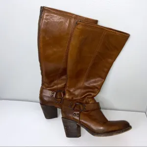 Frye Long Block Heel Riding Boots Cognac 7