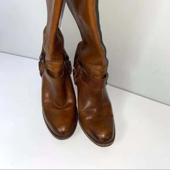 Frye Long Block Heel Riding Boots Cognac 7