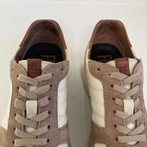 Frye Ludlow Runner Mens Cream &amp; Brown Canvas Leather Sneakers Size US 9.5 42-43