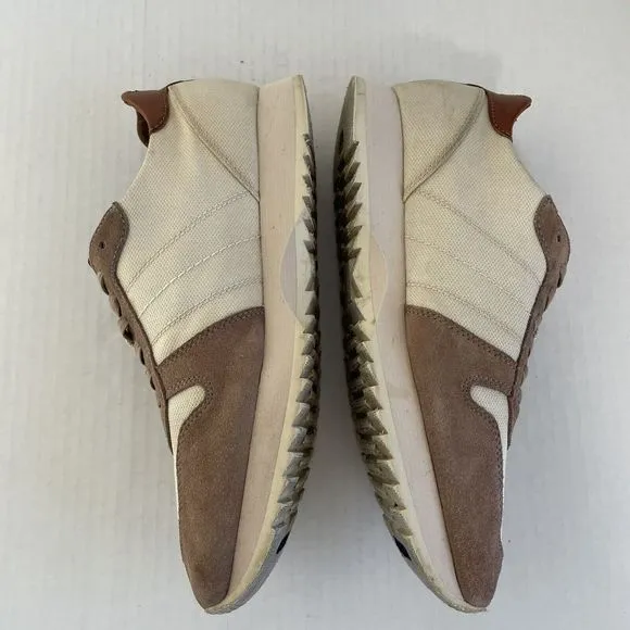 Frye Ludlow Runner Mens Cream &amp; Brown Canvas Leather Sneakers Size US 9.5 42-43