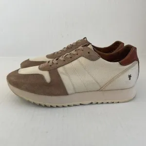 Frye Ludlow Runner Mens Cream &amp; Brown Canvas Leather Sneakers Size US 9.5 42-43