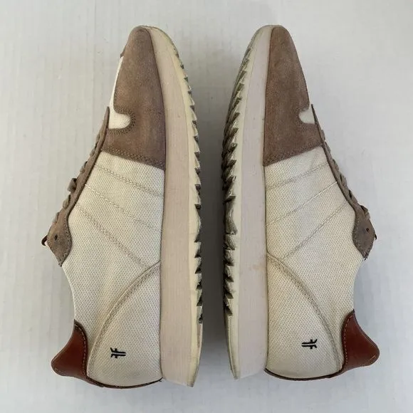 Frye Ludlow Runner Mens Cream &amp; Brown Canvas Leather Sneakers Size US 9.5 42-43