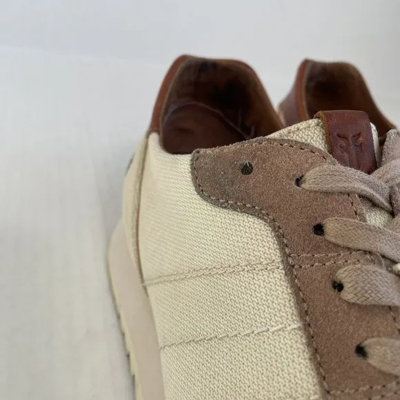 Frye Ludlow Runner Mens Cream &amp; Brown Canvas Leather Sneakers Size US 9.5 42-43