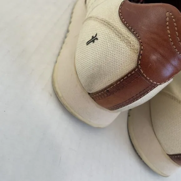 Frye Ludlow Runner Mens Cream &amp; Brown Canvas Leather Sneakers Size US 9.5 42-43
