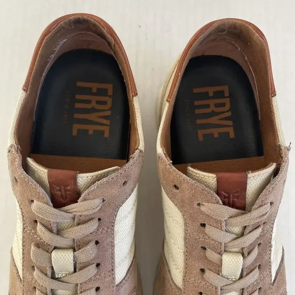 Frye Ludlow Runner Mens Cream &amp; Brown Canvas Leather Sneakers Size US 9.5 42-43