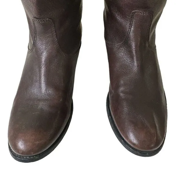 FRYE Melissa Button Back Zip Brown Leather Tall Riding Boots