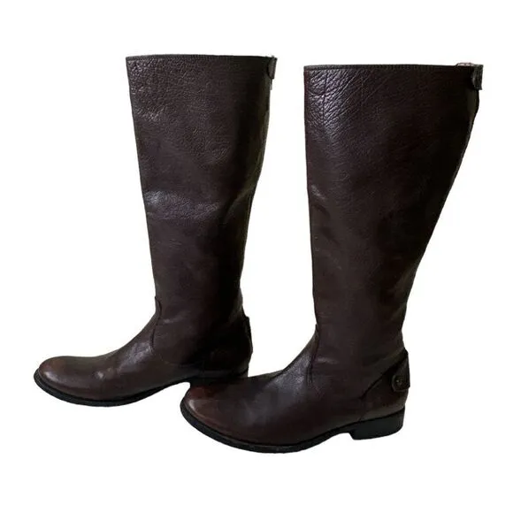FRYE Melissa Button Back Zip Brown Leather Tall Riding Boots
