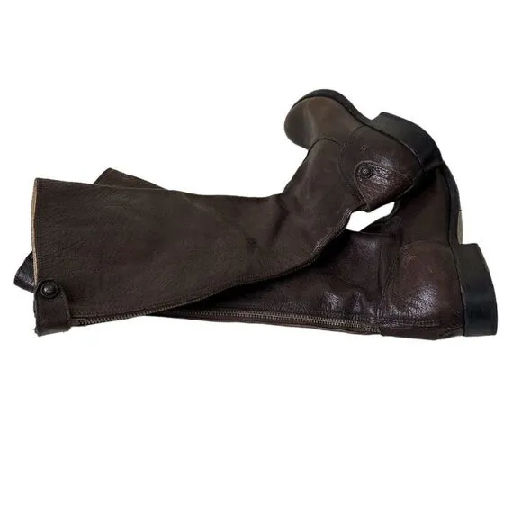 FRYE Melissa Button Back Zip Brown Leather Tall Riding Boots