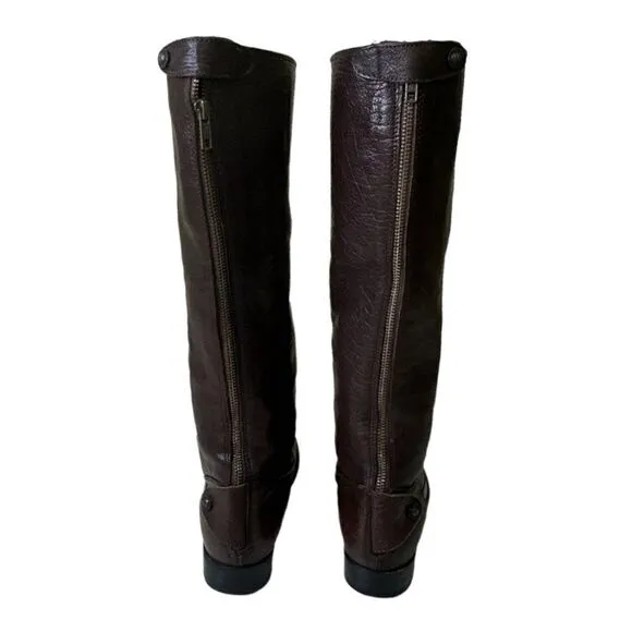 FRYE Melissa Button Back Zip Brown Leather Tall Riding Boots