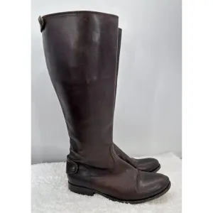 Frye Melissa Button Back Zip Leather Riding Boots in Brown Size US 8.5B 19565