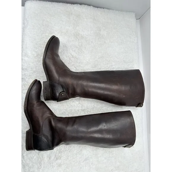 Frye Melissa Button Back Zip Leather Riding Boots in Brown Size US 8.5B 19565