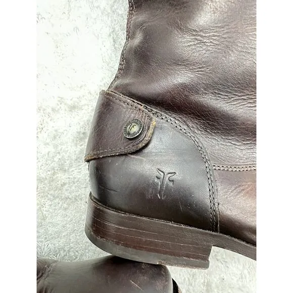 Frye Melissa Button Back Zip Leather Riding Boots in Brown Size US 8.5B 19565