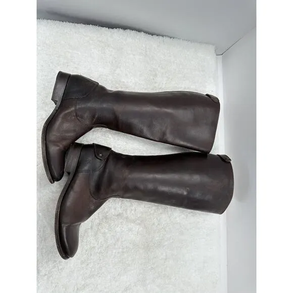 Frye Melissa Button Back Zip Leather Riding Boots in Brown Size US 8.5B 19565