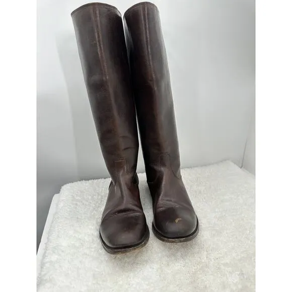 Frye Melissa Button Back Zip Leather Riding Boots in Brown Size US 8.5B 19565