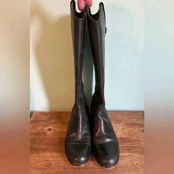 Frye Melissa Button Black Leather Tall Riding Boots - Women’s Size 7