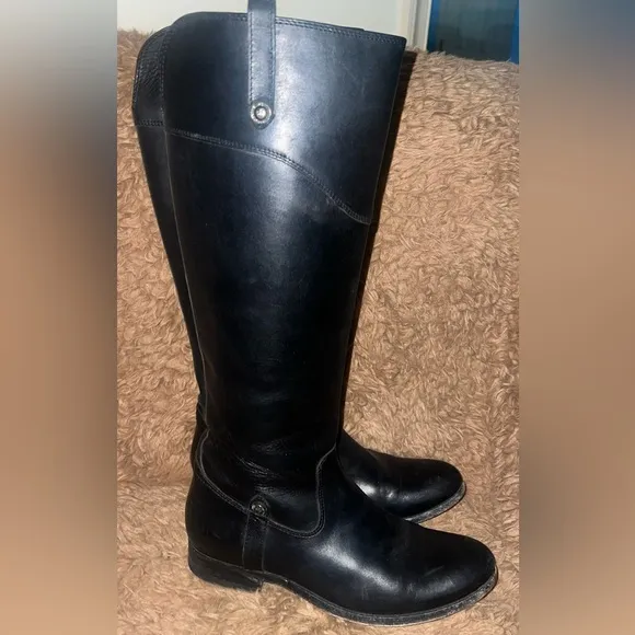 Frye Melissa Button Black Leather Womens Knee-High Riding Biker Boots size 8