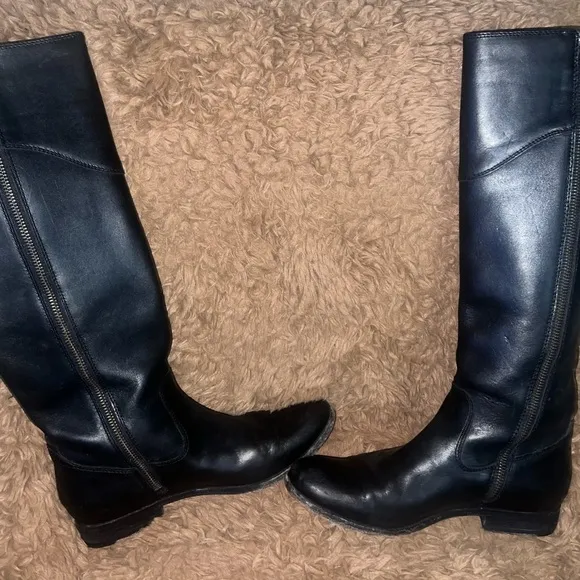 Frye Melissa Button Black Leather Womens Knee-High Riding Biker Boots size 8
