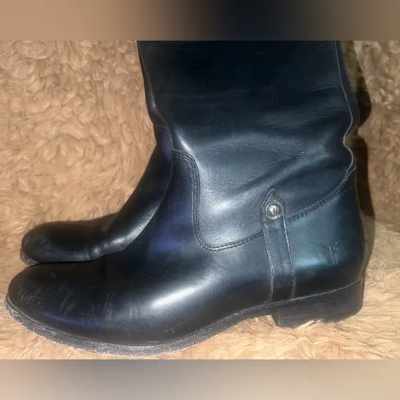 Frye Melissa Button Black Leather Womens Knee-High Riding Biker Boots size 8