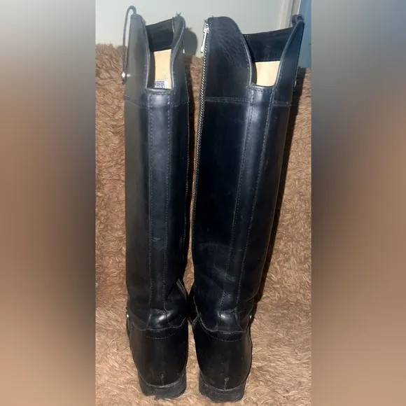 Frye Melissa Button Black Leather Womens Knee-High Riding Biker Boots size 8