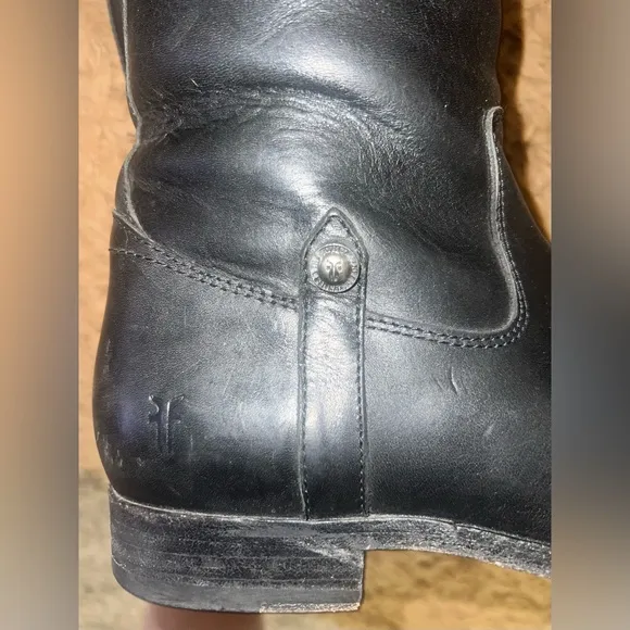 Frye Melissa Button Black Leather Womens Knee-High Riding Biker Boots size 8