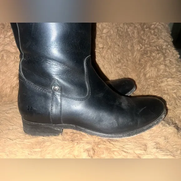 Frye Melissa Button Black Leather Womens Knee-High Riding Biker Boots size 8