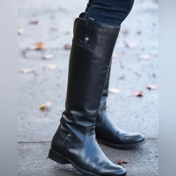 Frye Melissa Button Black Leather Womens Knee-High Riding Biker Boots size 8
