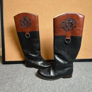 Frye Melissa Emblem Tall Horseback Riding Western Leather Boots Size 6 B