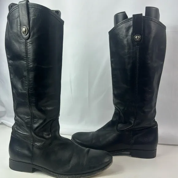 Frye Melissa Knee high Black Leather Button Women’s Riding Boots