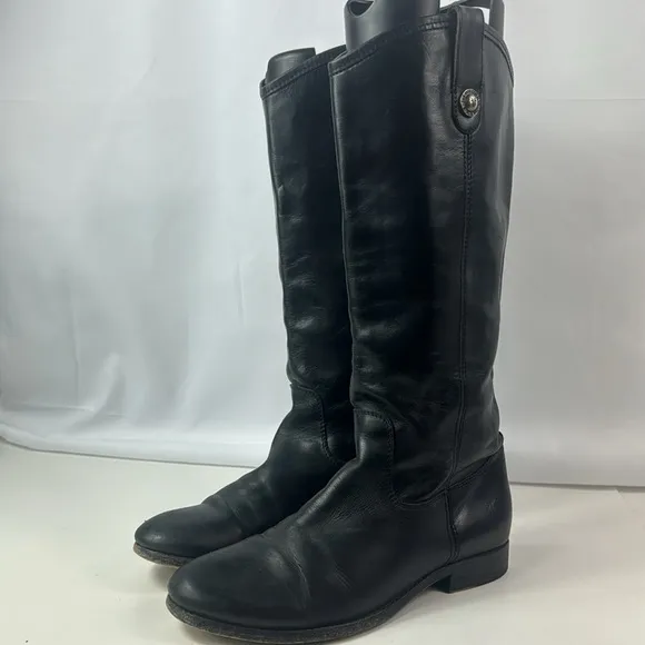 Frye Melissa Knee high Black Leather Button Women’s Riding Boots