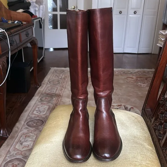 FRYE Melissa Stud Equestrian Tall  Riding Boots Boots Cognac Brown Leather