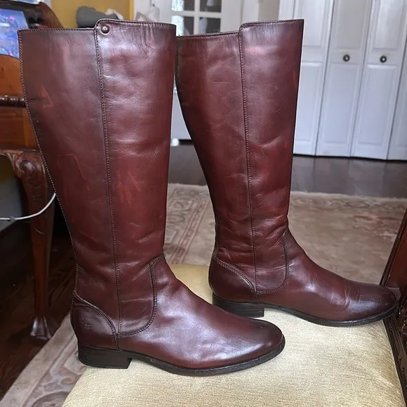 FRYE Melissa Stud Equestrian Tall  Riding Boots Boots Cognac Brown Leather