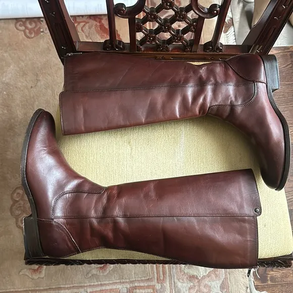 FRYE Melissa Stud Equestrian Tall  Riding Boots Boots Cognac Brown Leather