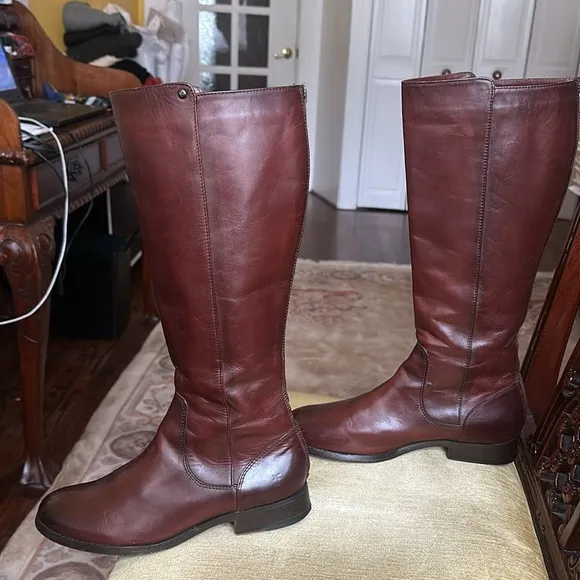 FRYE Melissa Stud Equestrian Tall  Riding Boots Boots Cognac Brown Leather