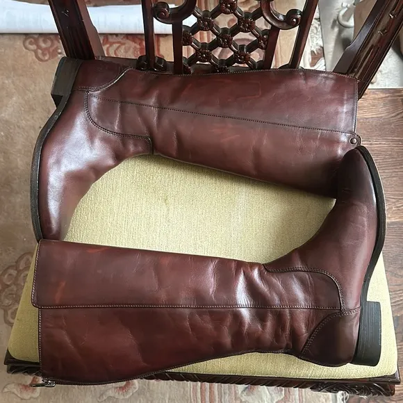 FRYE Melissa Stud Equestrian Tall  Riding Boots Boots Cognac Brown Leather