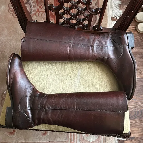 FRYE Melissa Stud Equestrian Tall Riding Boots Cognac Brown Leather 8.5M