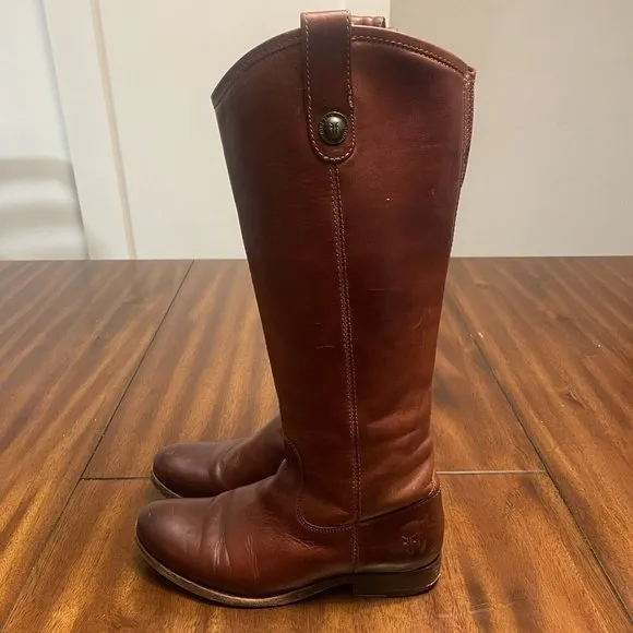 Frye Melissa Tab Red Brown Leather Tall Knee High Riding Boots Women's 6